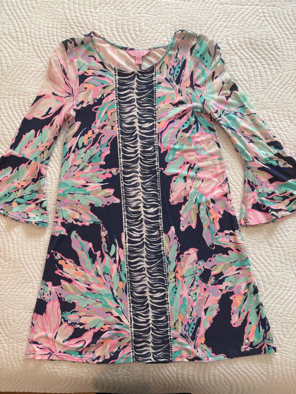 Lilly Pulitzer Navy Midi Dress with Pink & Mint Floral Print